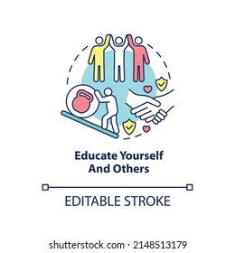 Educate yourself and others concept icon. Learning problem. Coping with PTSD abstract idea thin line illustration. Isolated outline drawing. Editable stroke. Arial, Myriad Pro-Bold fonts used