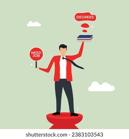 Educated man have a degree and looking job, creativity and ideas, innovation or skill to success, ready to implement new idea concept