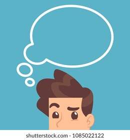 Educated student thinking with think bubble above head. Education vector concept. Illustration of man with idea bubble, businessman thinking