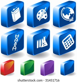 Education 3D Icon Set : Education themed buttons in a three dimensional style includes many different color options.