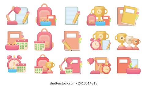 Education 3D vector icon set. Back to school collection of set element 
