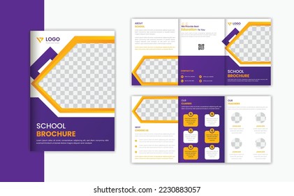 Education A5 trifold brochure design template, school admission multipage trifold 