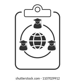 Education abroad. Document, information, icon.
