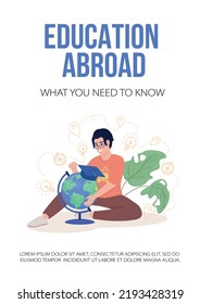 Education abroad flat vector banner template. Motivational poster, leaflet printable color designs. Editable flyer page with text space. Bebas Neue Bold, Myriad Pro Light fonts used