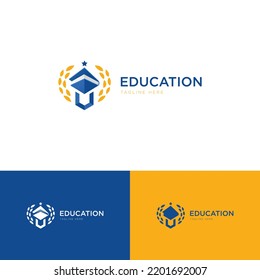 Resumen de la educación Combinación Libros, Pluma, Graduación de Sombrero, alas Modelo de plantilla Este es un sencillo estilo profesional casual con color azul y amarillo
