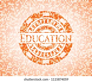 Education abstract orange mosaic emblem