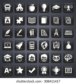 Education and Academic Development on Black Square Buttons