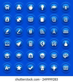 Education and Academic Development on Blue Bevel Buttons