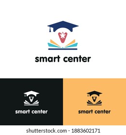 Education and academy letter v logo concept with opened book, star, and graduation cap. Course and training logo style vector template