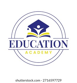 Education Academy logo design circle emblem book logo vector student icon educational logo template blue and yellow design
