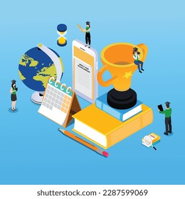 Education achievement, learning, scholarship 3d isometric vector illustration concept for banner, website, landing page, ads, flyer template