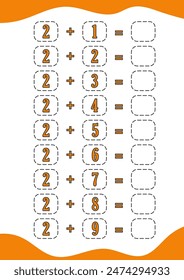 education addition math worksheet number children book preschool school cartoon. game illustration vector page puzzle activity logic kindergarten kids counting. educational child calculation play.