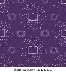 Education, akashic chronicles seamless pattern with book
