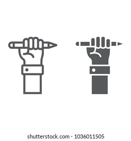 Education for all line and glyph icon, e learning and education, pencil in hand sign vector graphics, a linear pattern on a white background, eps 10.