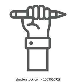 Education for all line icon, e learning and education, pencil in hand sign vector graphics, a linear pattern on a white background, eps 10.