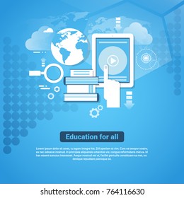 Education For All Template Web Banner With Copy Space Learn Online Concept Flat Vector Illustration
