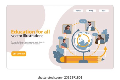 Educación para todos banner web o página de inicio. Educación global y asequible. Escuela abierta y universidad. Los derechos humanos y los ODS o la idea de objetivos de desarrollo sostenible. Ilustración vectorial plana