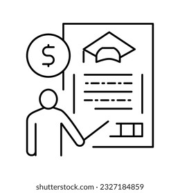 para el vector de icono de línea de asignación de educación. signo de asignación por educación. símbolo de contorno aislado ilustración negra