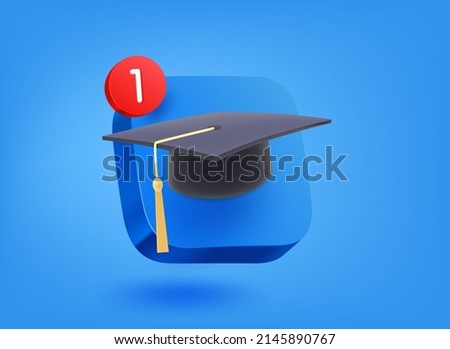 Education app concept. 3d vector mobile application icon with notification