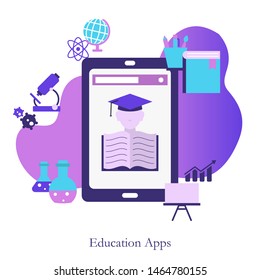 Education app concept illustration. Online education and graduation.
