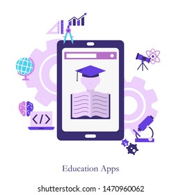 Education app concept illustration. Online education and graduation.