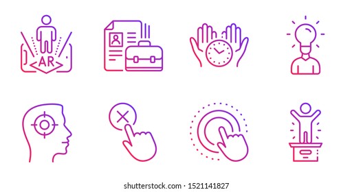 Education, Augmented reality and Vacancy line icons set. Reject click, Recruitment and Safe time signs. Click hand, Winner podium symbols. Human idea, Phone simulation. People set. Vector