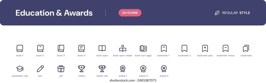 Education and Awards icon set. Essential UI Icons Set in Line Style. The set consists of essential and commonly-used icons that every UI designer needs.
