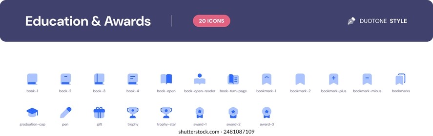 Education and Awards icon set. Essential UI Icons Set in Duotone Style. The set consists of essential and commonly-used icons that every UI designer needs.