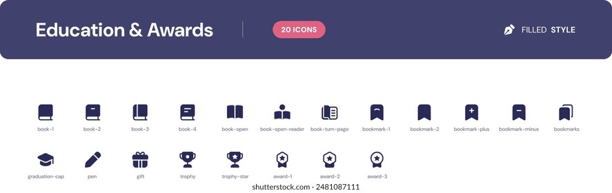 Education and Awards icon set. Essential UI Icons Set in Filled Style. The set consists of essential and commonly-used icons that every UI designer needs.