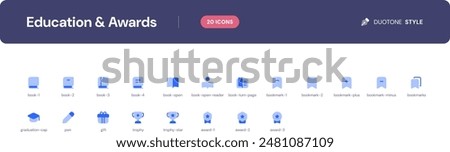 Education and Awards icon set. Essential UI Icons Set in Duotone Style. The set consists of essential and commonly-used icons that every UI designer needs.