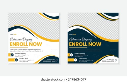 Education back to school admission open social media post template design for online institute ads promotion marketing in square banner layout, new minimalist educational post design bundle set