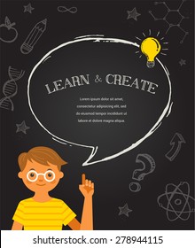 Education and back to school background. Chalkboard with doodles