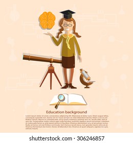 Education back to school school girl astronomy open textbook study biology college power of knowledge school uniform vector illustration  