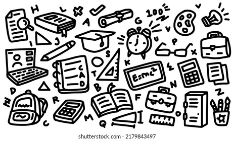 education and back to school icon set hand drawn doodle outline vector template illustration collection