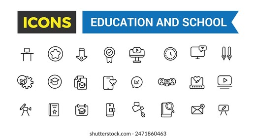 Education and back to school icons set. Outline icons pack. Editable vector icon and illustration.