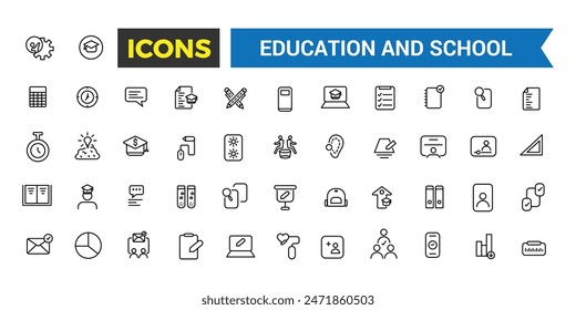 Education and back to school icons set. Outline icons pack. Editable vector icon and illustration.