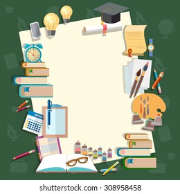 Education back to school lessons textbooks school subjects school board concept study college campus university vector illustration  