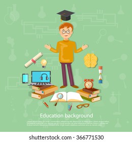 Education back to school schoolboy school tools study and learn vector illustration 