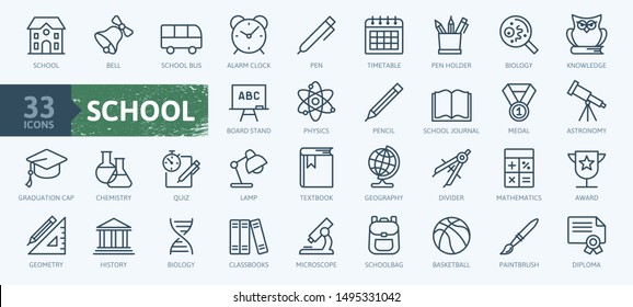 Education and back to school - thin line icons set. Outline icons collection. 