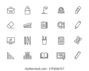 Bildung und zurück zur Schule - dünne Linien Symbole gesetzt. Kollektion von Symbolen in einer Übersicht. 