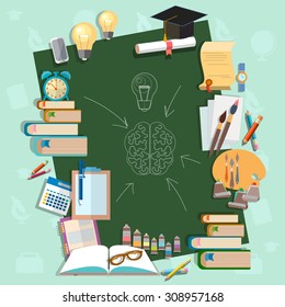 Education background back to school school board college campus graduation cup vector illustration  