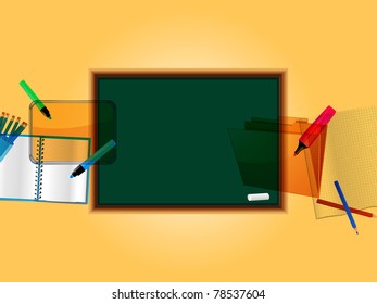 Education background with blackboard and stationery