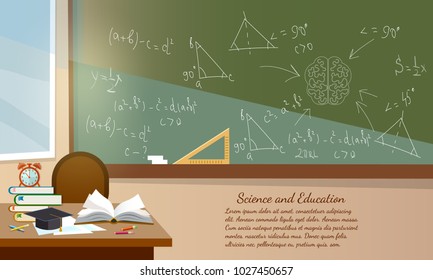 Education background classroom interior school books on desk education back to school vector 