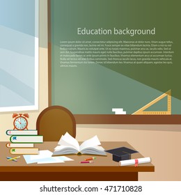 Education background classroom school books on desk education back to school concept vector illustration 