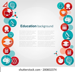 Education background with colorful icons. Vector 