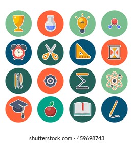 Education background concept. School icons. Science concept flat icon on banner.