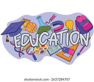 education background with education elements. back to school illustration. education illustration. education supplies icon