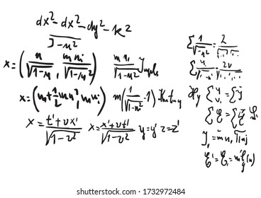 Education background. Handwritten mathematical equations. 