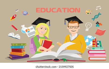 Education background illustration with bachelors and education tools
