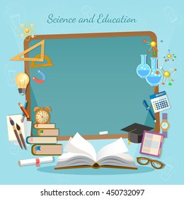 Education background infographics open book of knowledge school blackboard effective education vector illustration 